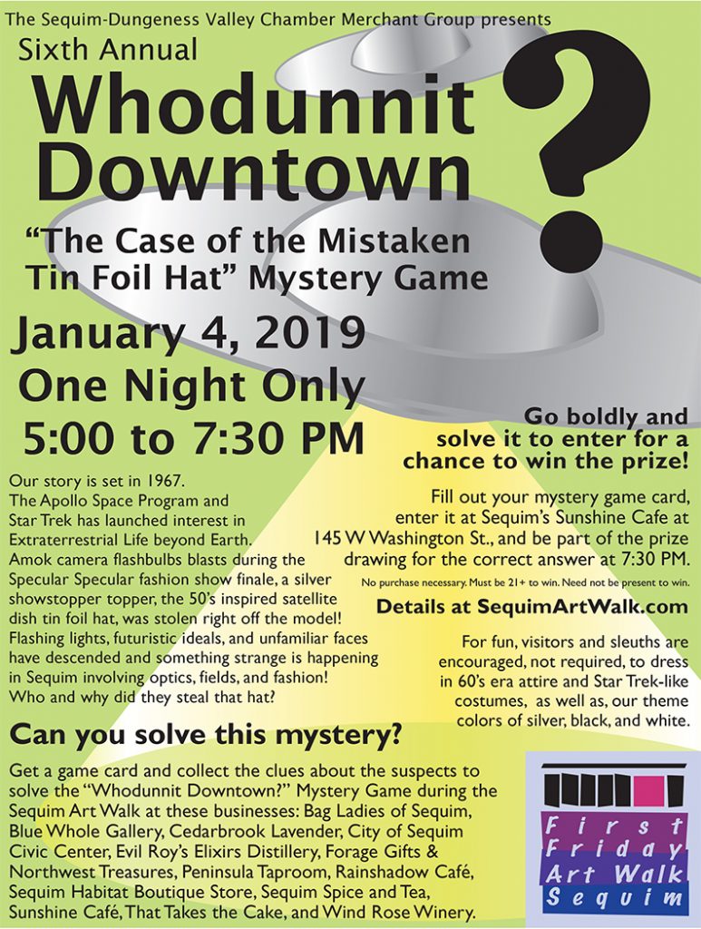 Sixth Annual Whodunnit Downtown? "The Case of the Mistaken Tin Foil Hat" Mystery Game poster.